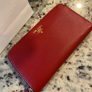 Prada Large Saffiano Leather Wallet Red